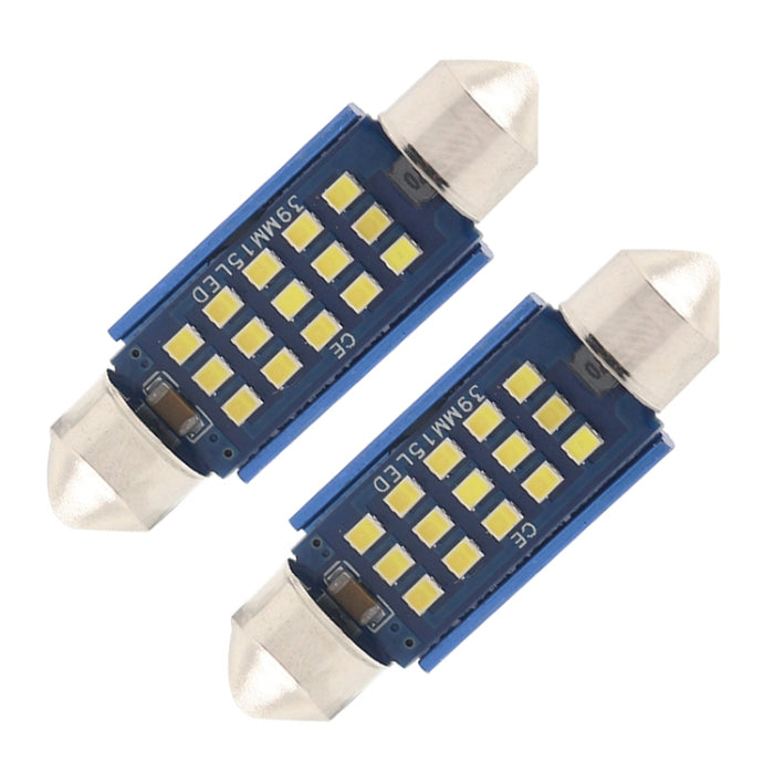 2pcs 39mm DC12-24V / 1W / 6000K / 60LM 15LEDs SMD Car Reading Lamp Dome Light, 39mm
