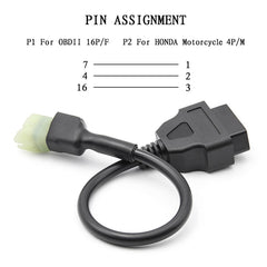 Motorcycle OBD 16PIN Female to 4PIN Connector Cable for Honda
