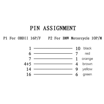Motorcycle OBD Cable 10PIN to 16PIN Connector Cable for BMW, For BMW