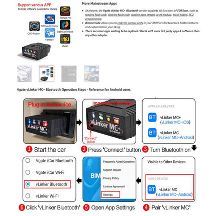 Vgate VLINKER MC+ V2.2 Bluetooth 4.0 Car OBD Fault Diagnosis Detector, MC+ V2.2 Bluetooth 4.0