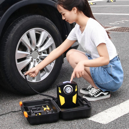 Car 12V Portable Inflatable Cylinder Pedal Pointer Air Pump with Light & Tool Box, Pointer with Tool Box