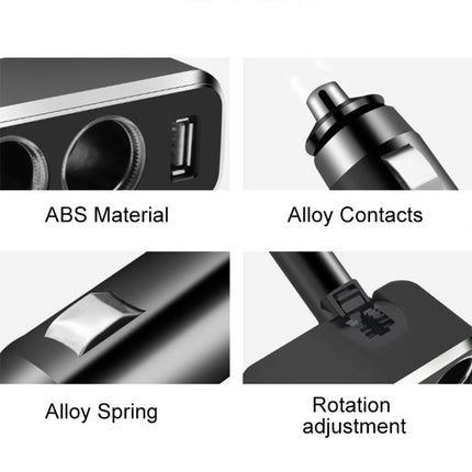 SHUNWEI SD-1909 80W 0.8A Car 2 in 1 USB Charger 90 Degree Free Rotation Cigarette Lighter, SD-1909 (Black), SD-1909