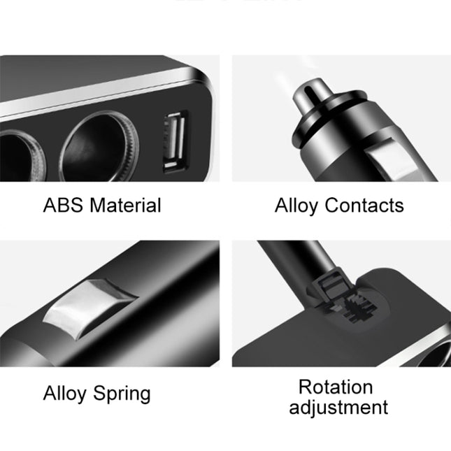 SHUNWEI SD-1909 80W 0.8A Car 2 in 1 USB Charger 90 Degree Free Rotation Cigarette Lighter, SD-1909 (Black), SD-1909