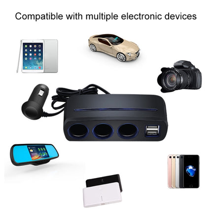 SHUNWEI SD-1938 120W 3A Car 3 in 1 Dual USB Charger Cigarette Lighter with Atmosphere Light, SD-1938 (Black)