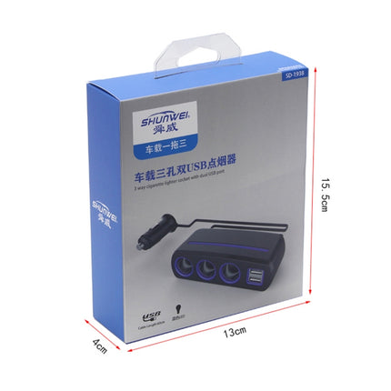 SHUNWEI SD-1938 120W 3A Car 3 in 1 Dual USB Charger Cigarette Lighter with Atmosphere Light, SD-1938 (Black)