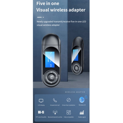 T-13 Bluetooth 5.0 LCD Digital Display Bluetooth Adapter Receiver Transmitter, T-13