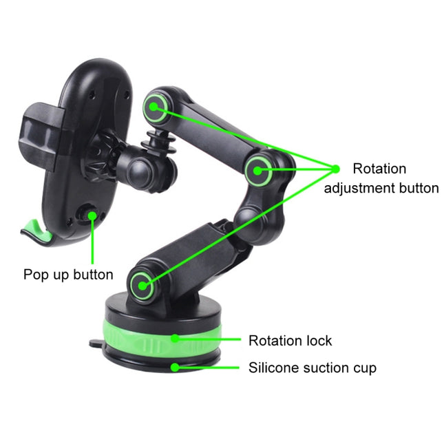ZP-X0466 Car 360 Degree Rotating Telescopic Folding Round Suction Cup Mobile Phone Holder