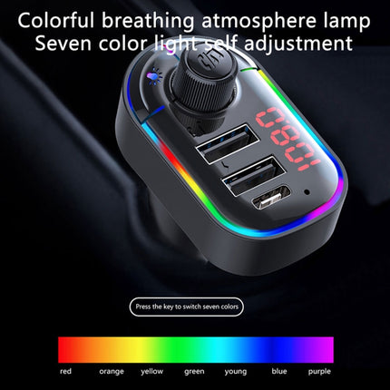 C12 Multifunctional Car Dual USB Charger Bluetooth FM Transmitter with Atmosphere Light, C12