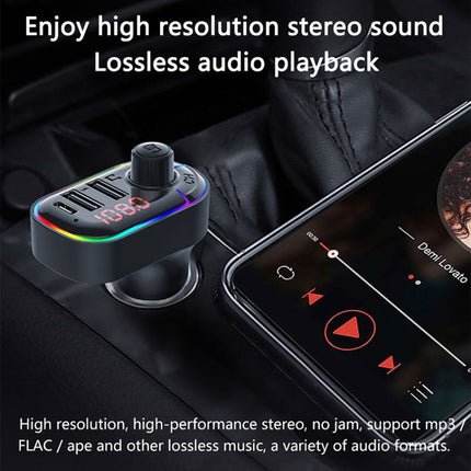 C12 Multifunctional Car Dual USB Charger Bluetooth FM Transmitter with Atmosphere Light, C12