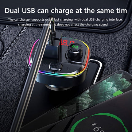 C13 Multifunctional Car Dual USB PD Fast Charger Bluetooth FM Transmitter with Atmosphere Light