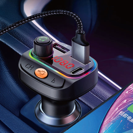 C15 Multifunctional Car Dual 3.1A+Type-C USB Charger Bluetooth FM Transmitter with Atmosphere Light
