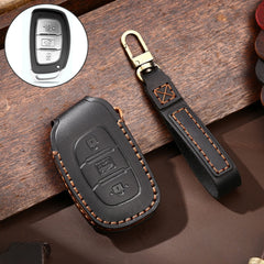 Hallmo Car Cowhide Leather Key Protective Cover Key Case for Hyundai IX35 A Style, For Hyundai IX35 A Style