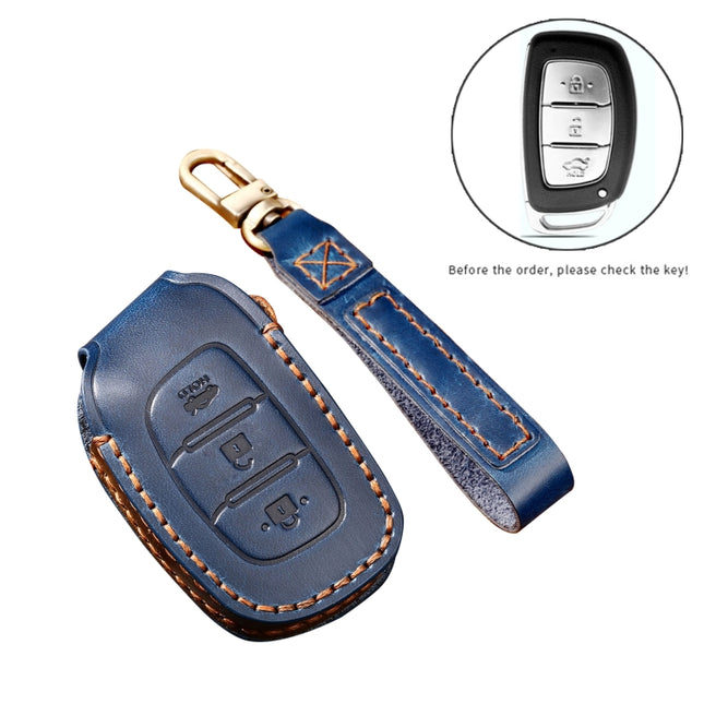 Hallmo Car Cowhide Leather Key Protective Cover Key Case for Hyundai IX35 B Style, For Hyundai IX35 B Style