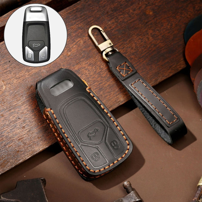 Hallmo Car Cowhide Leather Key Protective Cover Key Case for Audi A6L / A8L / A4 / A7 / A5 A Style, For Audi A6L A Style