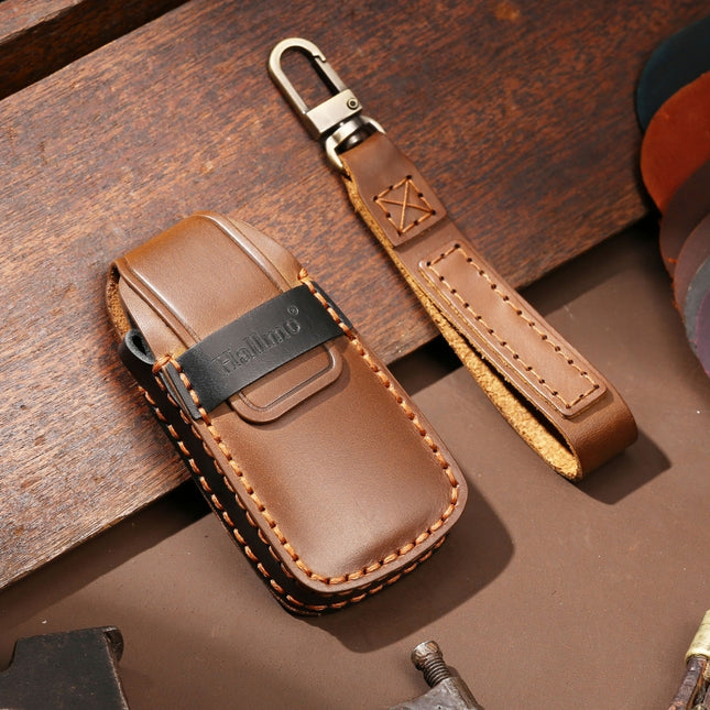Hallmo Car Cowhide Leather Key Protective Cover Key Case for Audi A6L / A8L / A4 / A7 / A5 B Style, For Audi A6L B Style