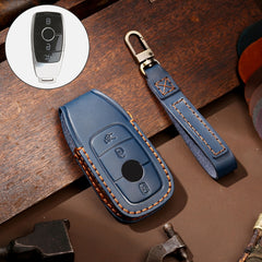 Hallmo Car Cowhide Leather Key Protective Cover Key Case for New Mercedes-Benz E300L, For New Mercedes-Benz E300L