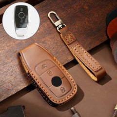 Hallmo Car Cowhide Leather Key Protective Cover Key Case for New Mercedes-Benz E300L