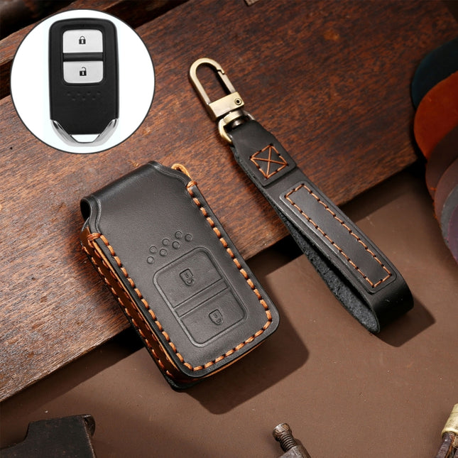 Hallmo Car Cowhide Leather Key Protective Cover Key Case for Honda Civic / Accord 2-button, For Honda Civic / Accord 2-button