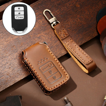 Hallmo Car Cowhide Leather Key Protective Cover Key Case for Honda Civic / Accord 3-button Start, For Honda Civic / Accord 3-button Start