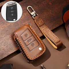 Hallmo Car Cowhide Leather Key Protective Cover Key Case for Volkswagen Lavida B Style