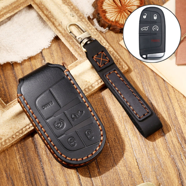 Hallmo Car Cowhide Leather Key Protective Cover Key Case for Jeep Compass, For Jeep Compass