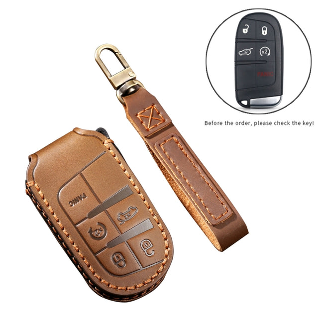 Hallmo Car Cowhide Leather Key Protective Cover Key Case for Jeep Compass, For Jeep Compass