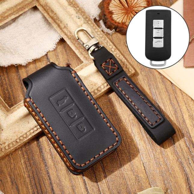 Hallmo Car Cowhide Leather Key Protective Cover Key Case for Mitsubishi Outlander, For Mitsubishi Outlander