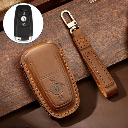 Hallmo Car Cowhide Leather Key Protective Cover Key Case for Ford Focus B Style, For Ford Focus B Style