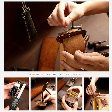 Hallmo Car Cowhide Leather Key Protective Cover Key Case for Ford Focus B Style, For Ford Focus B Style
