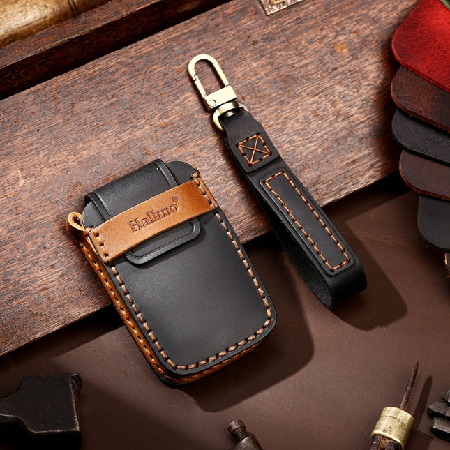 Hallmo Car Cowhide Leather Key Protective Cover Key Case for Land Rover Discovery 5 A Style, For Land Rover Discovery 5 A Style
