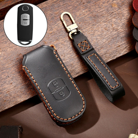 Hallmo Car Cowhide Leather Key Protective Cover Key Case for Mazda Axela 2-button, For Mazda Axela 2-button