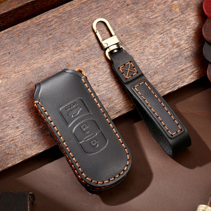Hallmo Car Cowhide Leather Key Protective Cover Key Case for Mazda Axela 3-button, For Mazda Axela 3-button