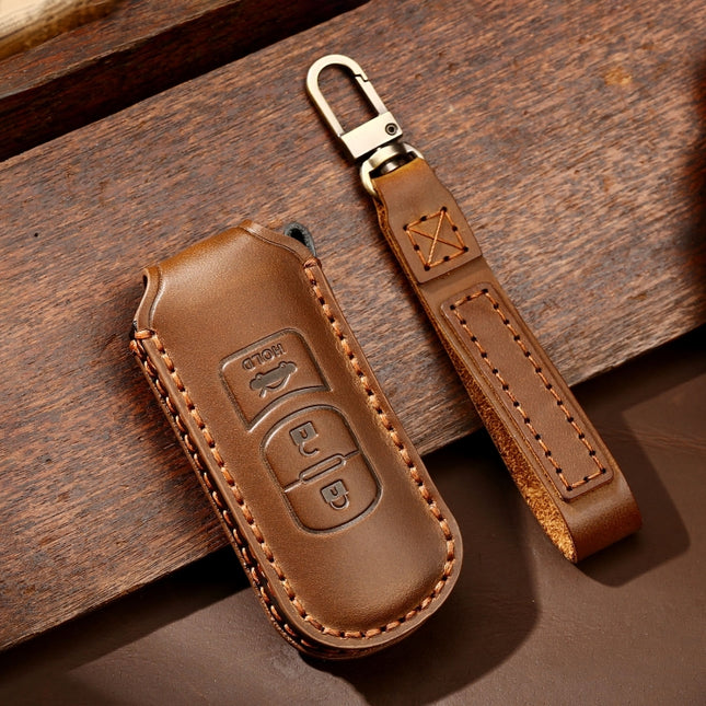 Hallmo Car Cowhide Leather Key Protective Cover Key Case for Mazda Axela 3-button, For Mazda Axela 3-button