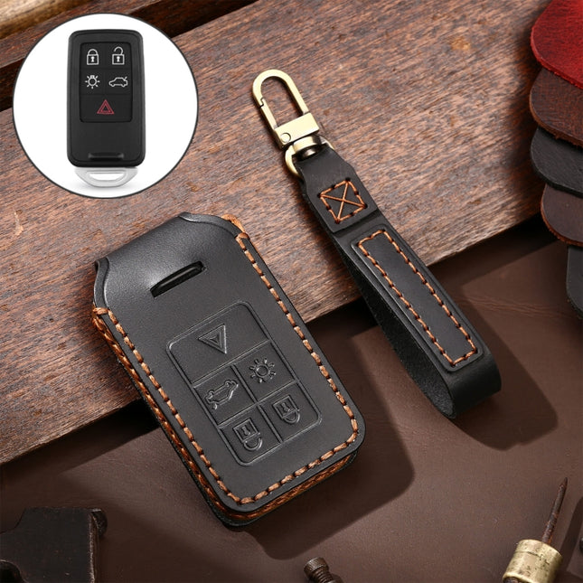 Hallmo Car Cowhide Leather Key Protective Cover Key Case for Volvo 5-button, For Volvo 5-button