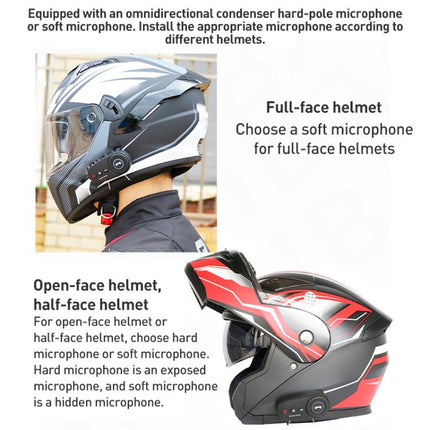 K10 Motorcycle Bluetooth Helmet Headset, Black Hard Pole Microphone, Black Hidden Microphone, Carbon Fiber Hard Pole Microphone, Carbon Fiber Hidden Microphone, Black Hard Pole Microphone