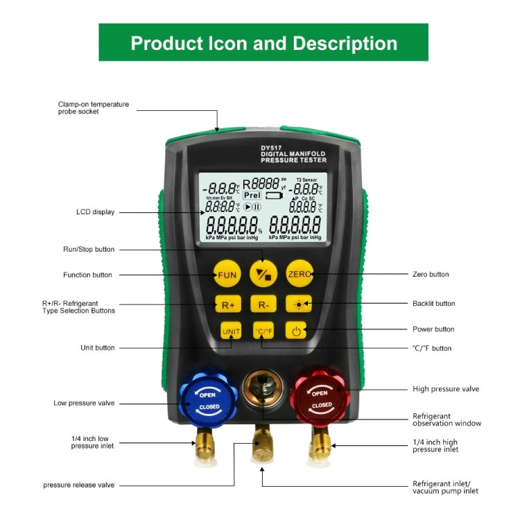 DUOYI DY517A Car Air Conditioning Diagnostic Instrument Temperature Monitor Fluoride Meter, DY517A