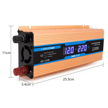 Carmaer 12V to 220V 2200W Car Multi-function Double Digital Display Inverter Household Power Converter, 12V to 220V 2200W