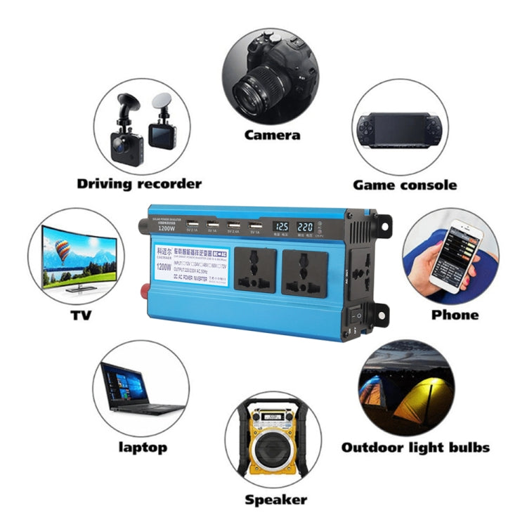 Carmaer 60V to 220V 1200W Double Socket Car Double Digital Display Inverter Household Power Converter, 60V to 220V 1200W