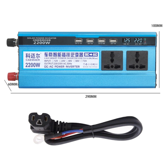 Carmaer 48V to 220V 2200W Three Socket Car Double Digital Display Inverter Household Power Converter, 48V to 220V 2200W