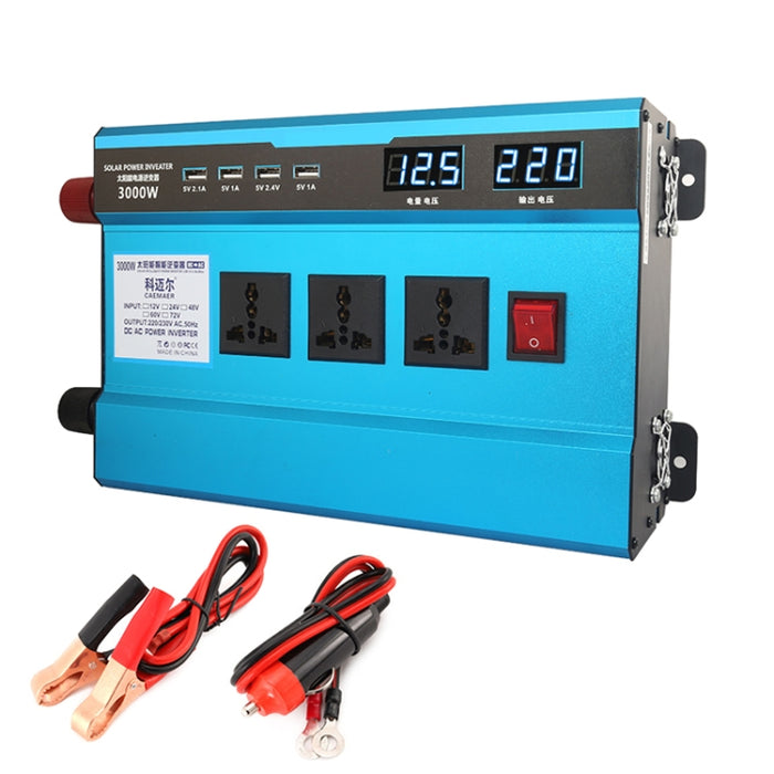 Carmaer 12V to 220V 3000W Intelligent Fan Car Double Digital Display Inverter Household Power Converter, 12V to 220V 3000W