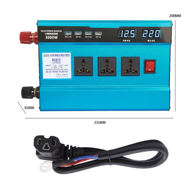 Carmaer 60V to 220V 3000W Intelligent Fan Car Double Digital Display Inverter Household Power Converter, 60V to 220V 3000W
