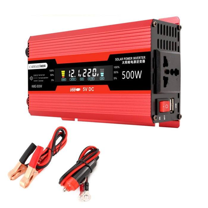 Carmaer US Plug 12V to 110V 500W Car LCD Display Inverter Household Power Converter, US Plug 12V to 110V 500W