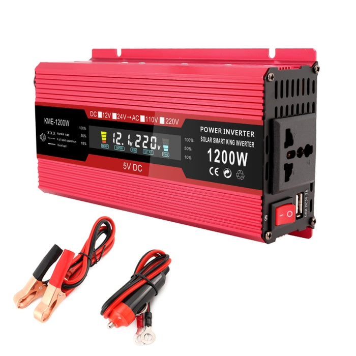 Carmaer Universal 24V to 220V 1200W Car LCD Display Inverter Household Power Converter, Universal 24V to 220V 1200W