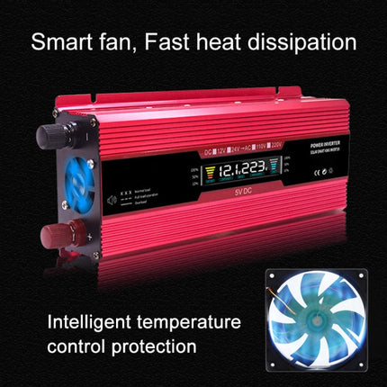 Carmaer Universal 12V to 220V 2000W Car LCD Display Inverter Household Power Converter, Universal 12V to 220V 2000W