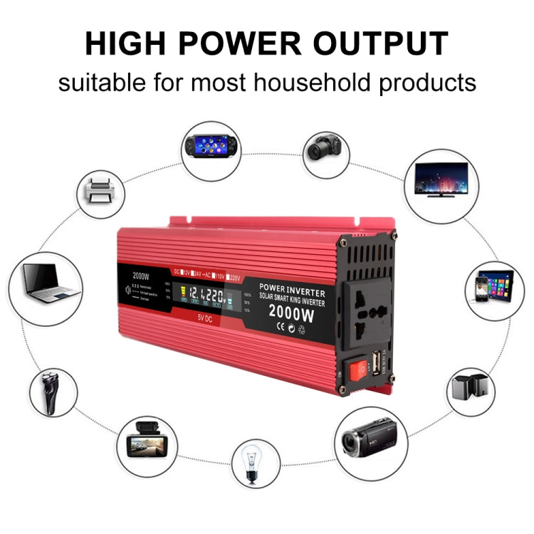 Carmaer Universal 12V to 220V 2000W Car LCD Display Inverter Household Power Converter, Universal 12V to 220V 2000W