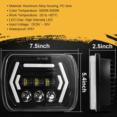 Car 7 inch Square DC9-30V  LED Headlight Modification Accessories for Jeep Wrangler, 7 inch Square