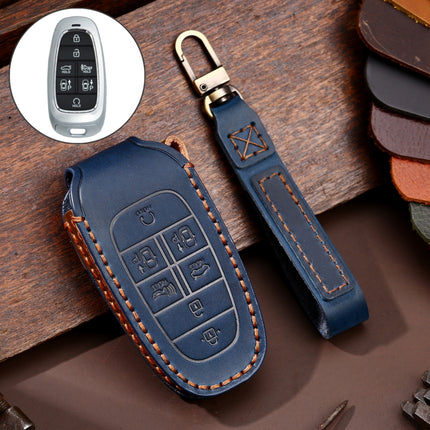 Hallmo Car Cowhide Leather Key Protective Cover Key Case for Hyundai 7-button, For Hyundai 7-button