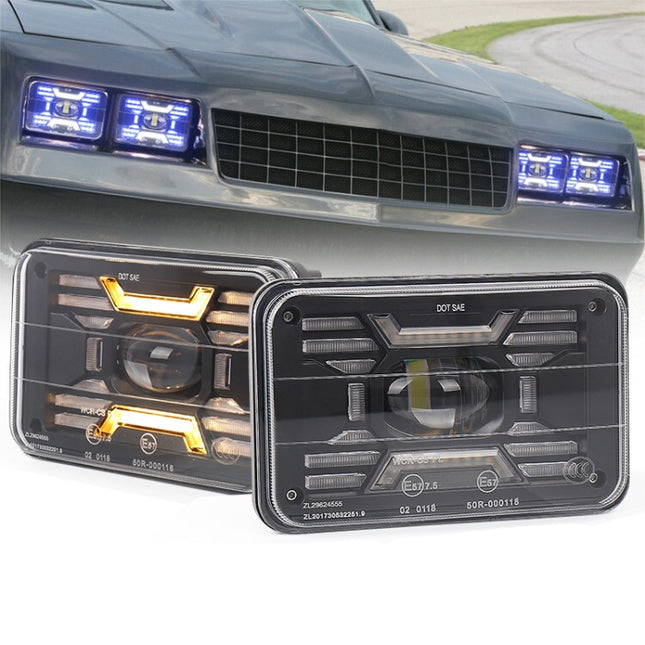 OL-2051S 1 Pair 4x6 inch Off-road Vehicle Modified Angel Devil Eyes Rectangular Headlight