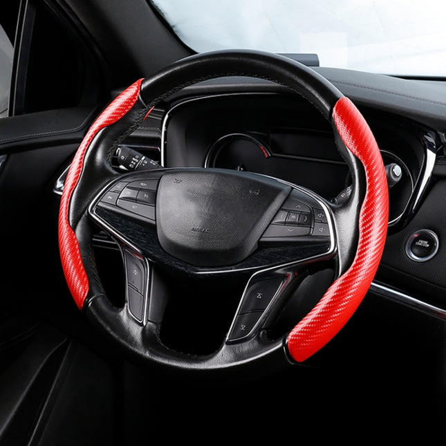 Car Universal Carbon Fiber Texture Leather Steering Wheel Cover