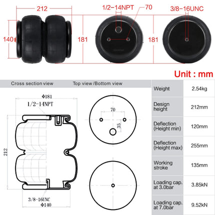 Car Airbag 1/2 inch NPT Single Port 2600LB Air Suspension Kit